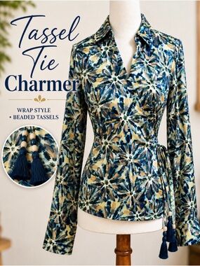 Bailey 44 Abstract Print Wrap Tassel Tie Blouse | Medium